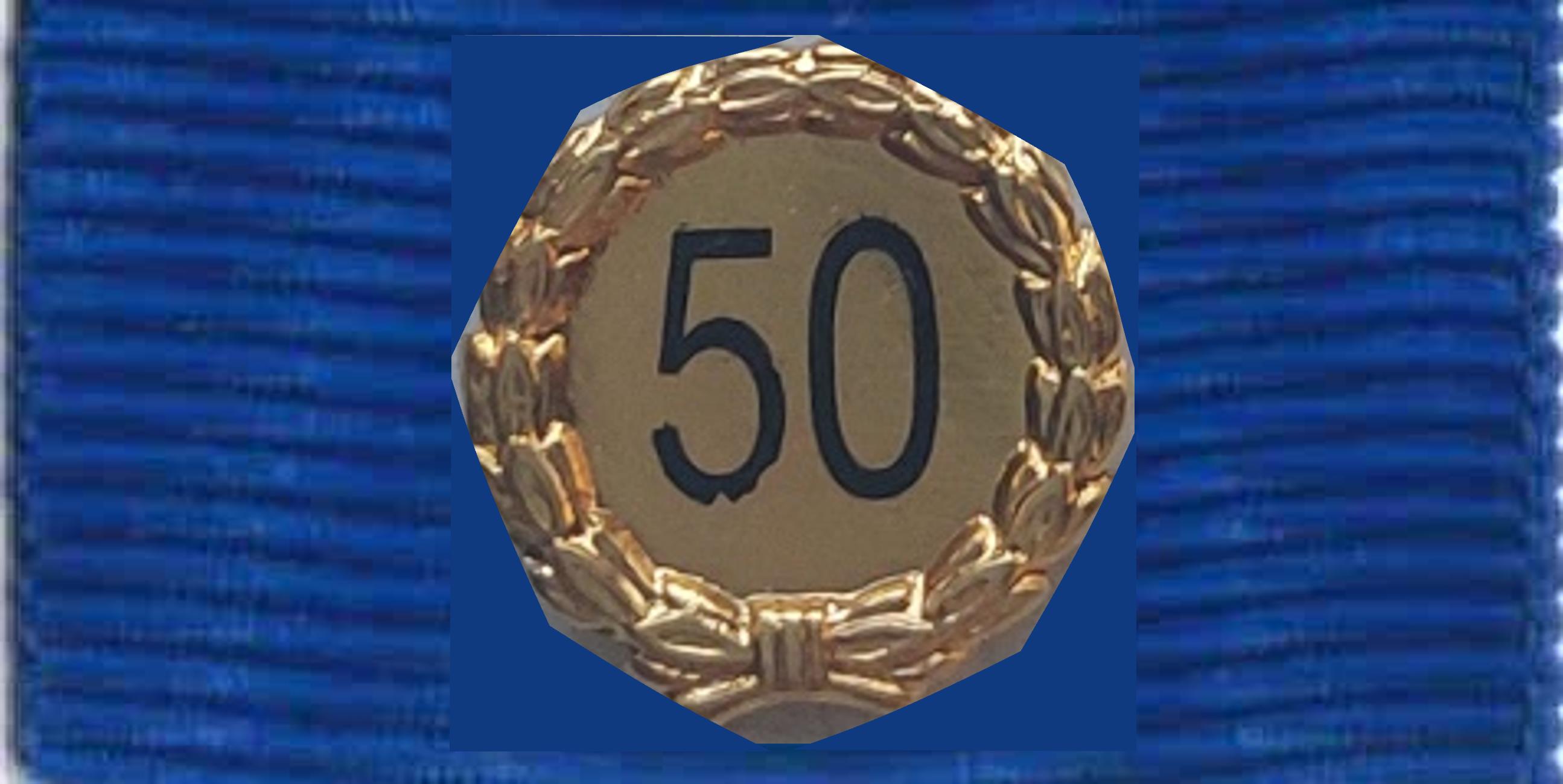 Jubiläumsabzeichen - 50 Jahre Gold mit Kranz (Bandschnallen blau)