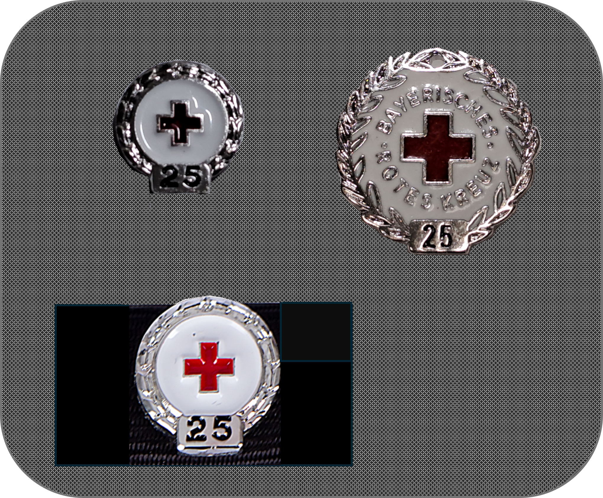 DRK-/BRK-Zeitauszeichnung 25 Jahre Silber als Set (Bandschnalle, Pin, Brosche)
