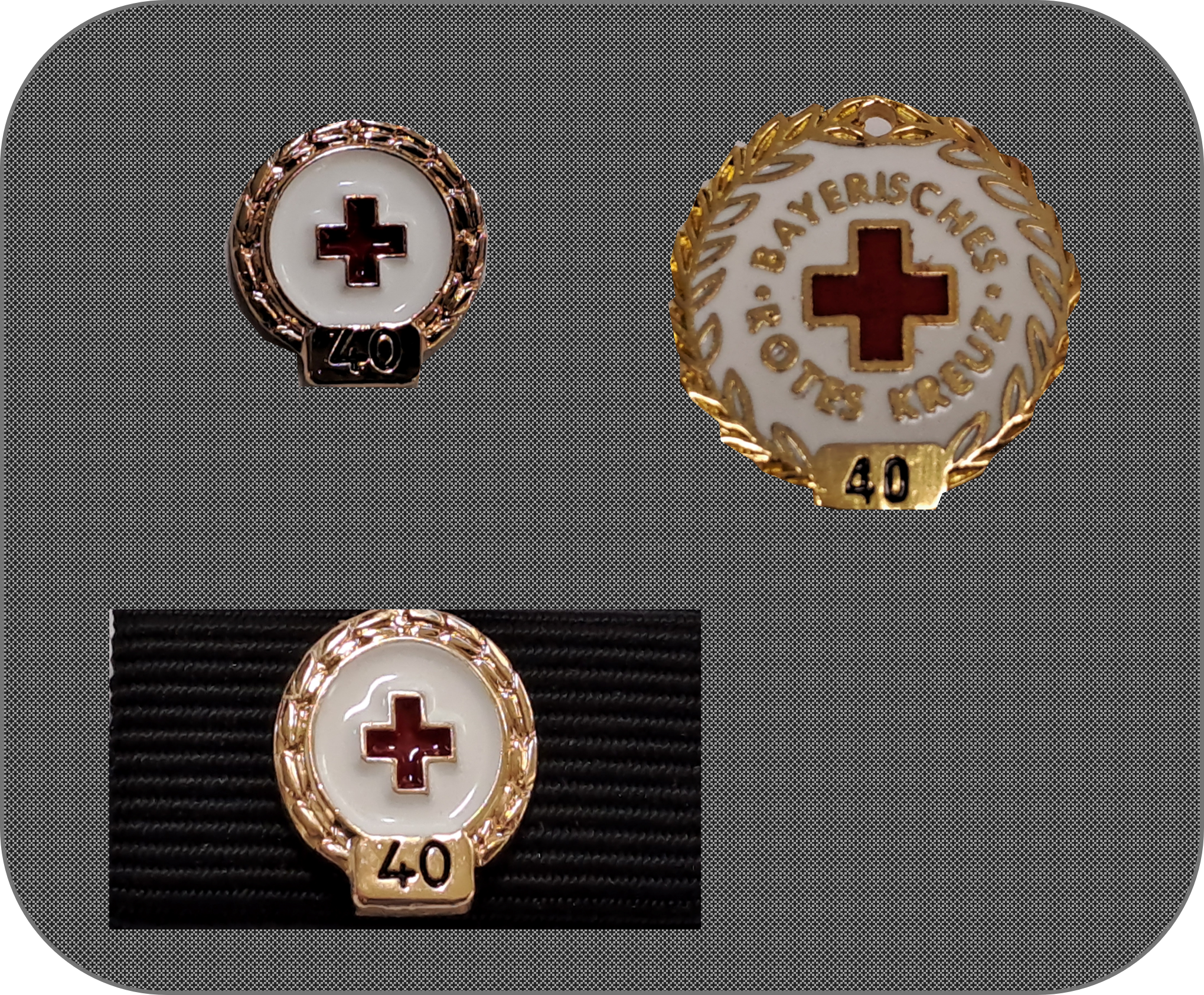 DRK-/BRK-Zeitauszeichnung 40 Jahre Gold als Set (Bandschnalle, Pin, Brosche)
