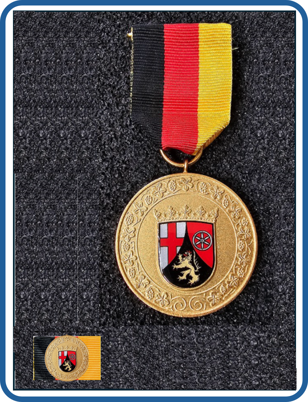 Set zur Verdienstmedaille Land Rheinland-Pfalz (Originalmedaille - komplett im Etui mit Bandsteg)
