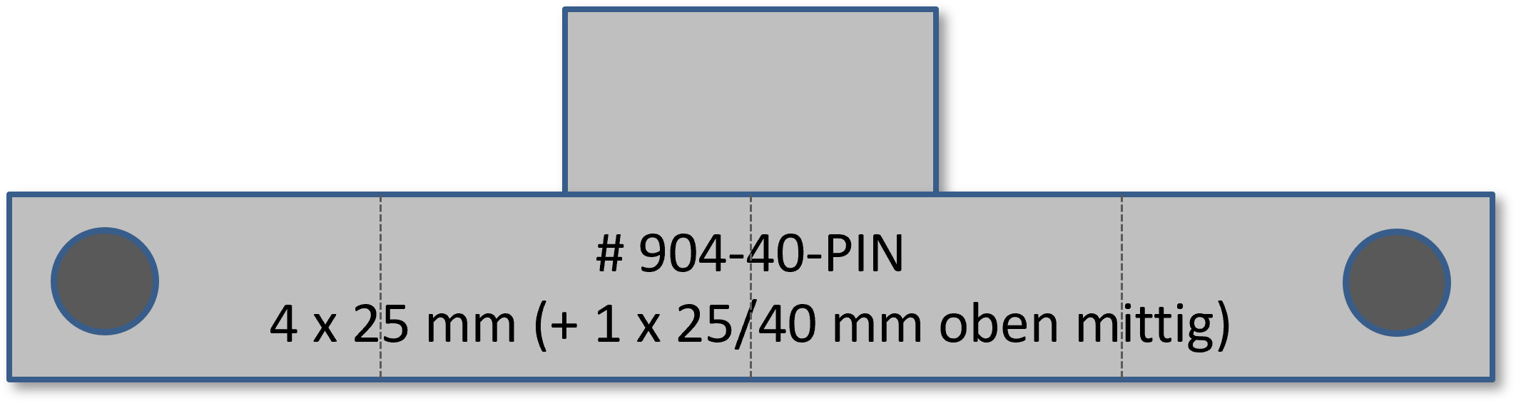 Bandschnallen-Trägerschiene, 5-teilig mit PIN (4-teilig x 25 mm + 1 x einteilig 40 mm oben mittig)