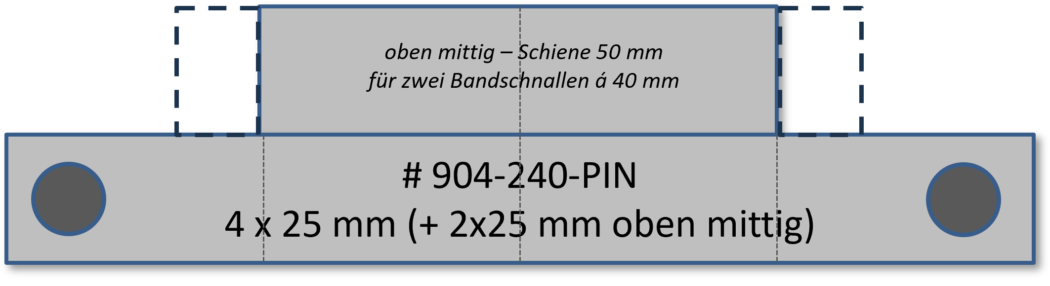 Bandschnallen-Trägerschiene, 6-teilig mit PIN-Befestigung 4-teilig (4 x 25 mm) + zweiteilig mittig