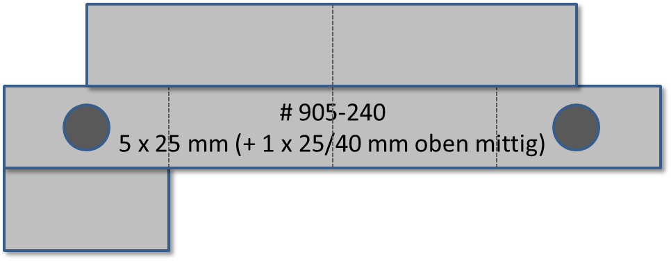 Bandschnallen-Trägerschiene mit Pinbefestigung 5-teilig + 2 x 40 mm mittig