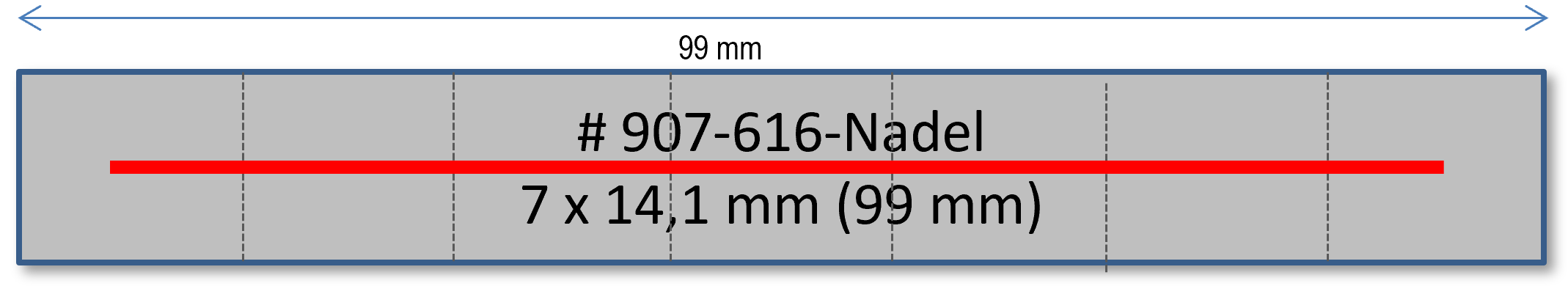 Miniaturschnallen-Trägerschiene 100 mm (99 mm) mit Sicherheitsnadel - für 7 Miniaturschnallen