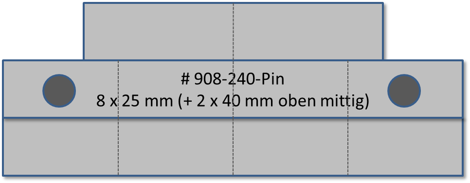 Bandschnallen-Trägerschiene, 8-teilig + 2 x 40 mm oben mittig (= 10 teilig) mit Pin