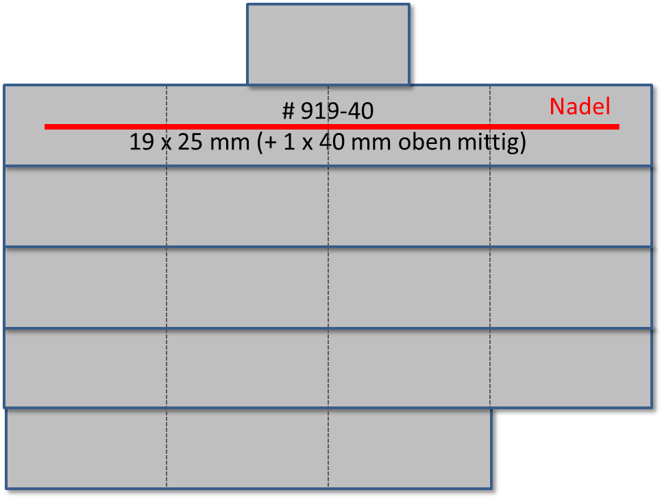 Bandschnallen-Trägerschiene mit Nadel, 20-teilig (19-teilig x 25 mm + 1 x 40 mm oben mittig)