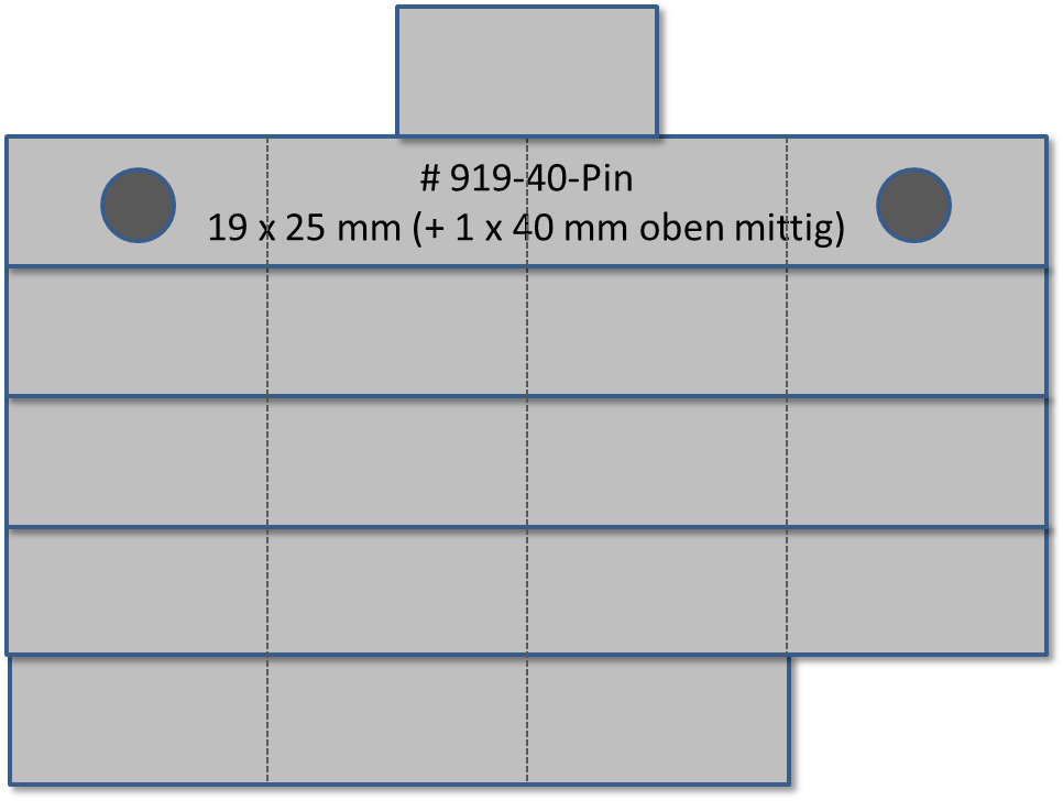 Bandschnallen-Trägerschiene mit Pin, 20-teilig (19-teilig x 25 mm + 1 x 40 mm oben mittig)