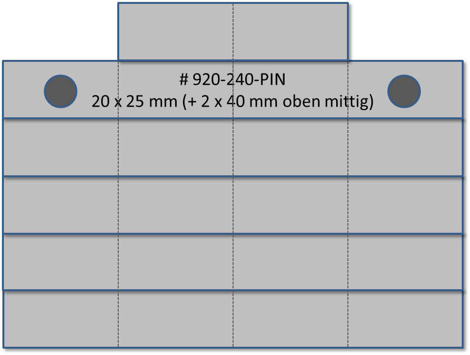 Bandschnallen-Trägerschiene, 22-teilig (20 x 25 mm und 2 x 40 mm oben mittig) mit Pin-Befestigung