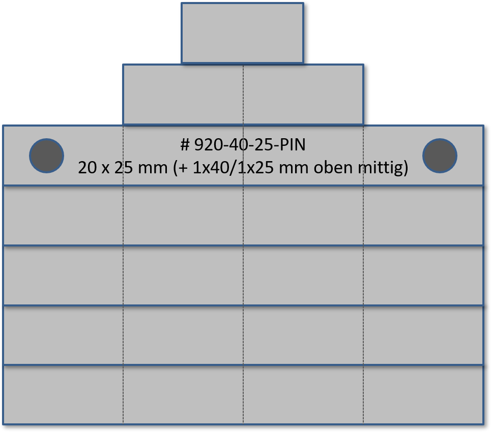 Bandschnallenrägerschiene, 23-teilig mit Pin-Befestigung (20x25mm, 1x40 mm und 1x25mm oben mittig)