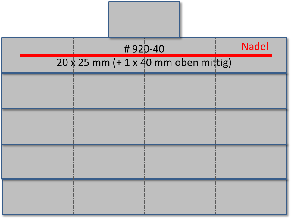 Bandschnallen-Trägerschiene, 21-teilig (20 x 25 mm + 1 x 40 mm oben mittig) mit Sicherheitsnadel