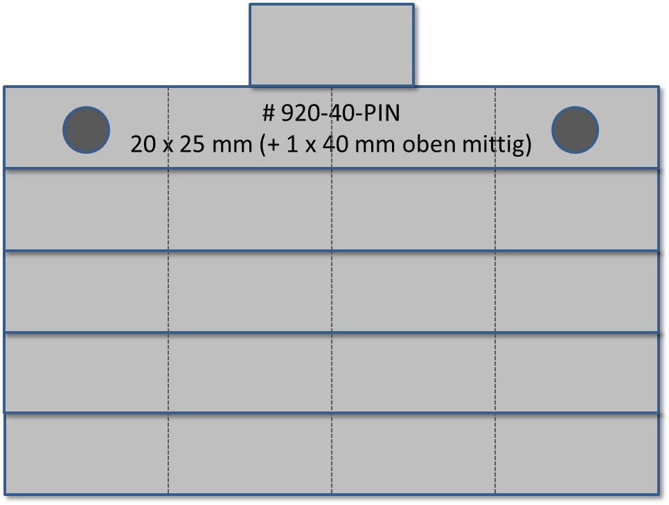 Bandschnallen-Trägerschiene, 21-teilig mit PIN-Befestigung (20 x 25 mm + 1 x 40 mm oben mittig)