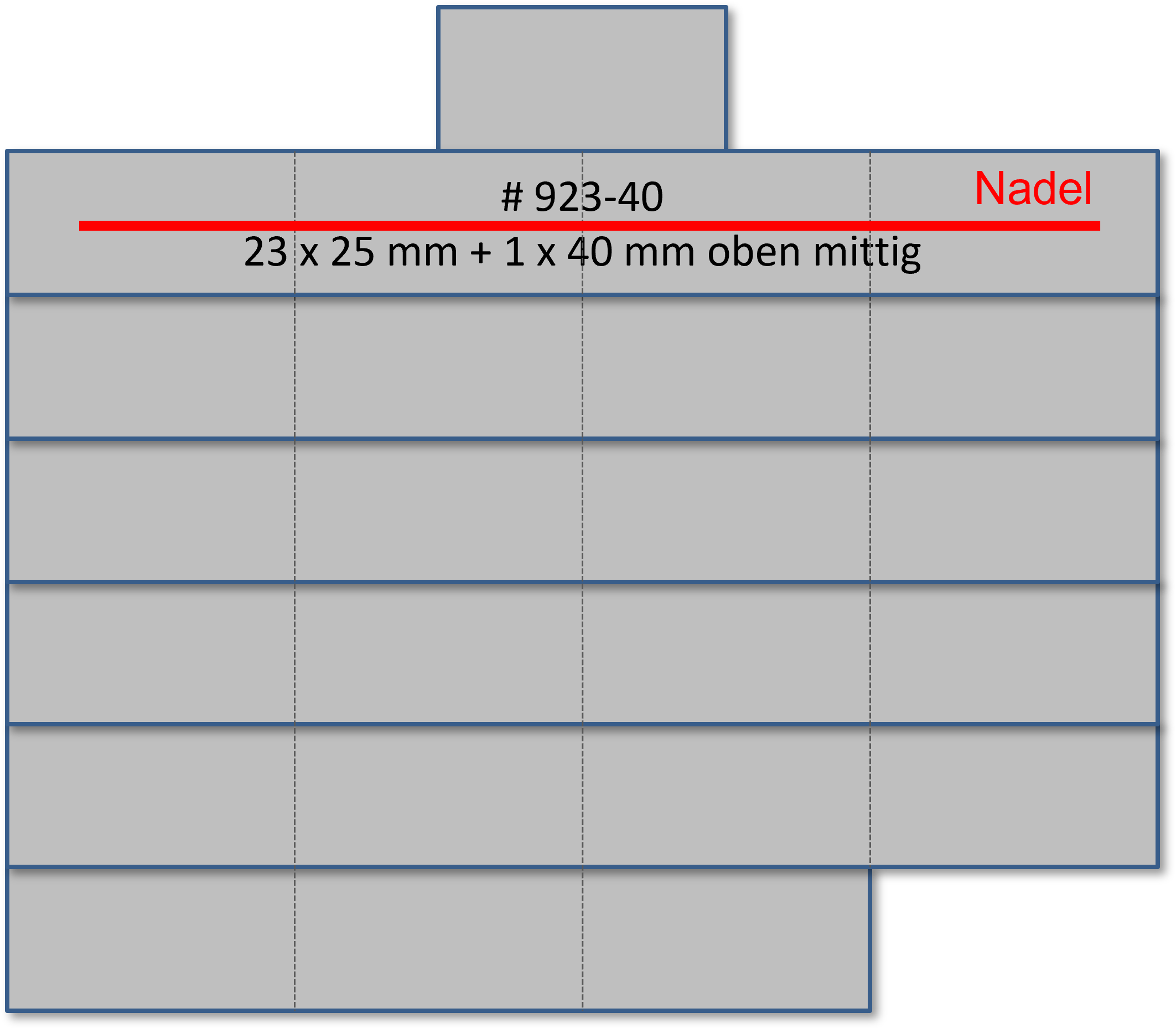 Bandschnallen-Trägerschiene, 24-teilig (23 x 25mm + 1 x mittig 40 mm) mit Sicherheitsnadel