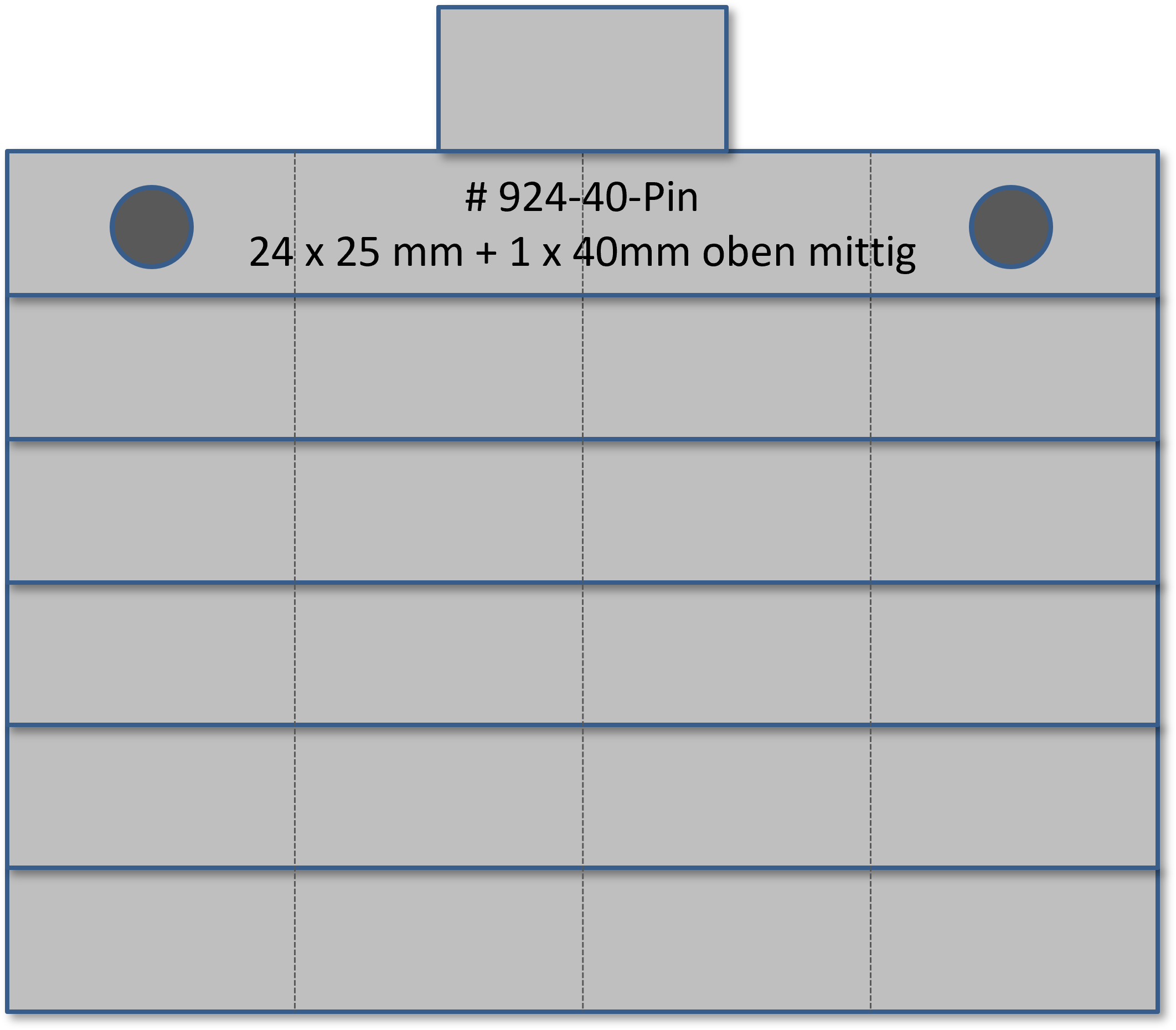 Bandschnallen-Trägerschiene, 25-teilig (24 x 25 mm + 1 x 40 mm oben mittig) mit PIN-Befestigung